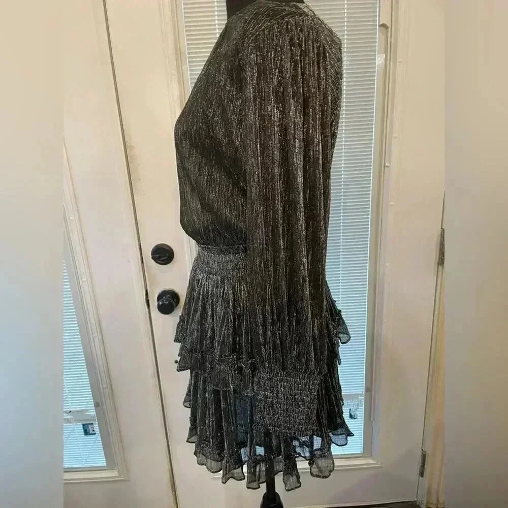 MISA Los Angeles NWT Metallic Black & Silver Smocked Mini Dress Womens Size XS - Picture 8 of 12